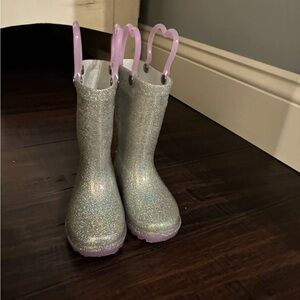 Western Chief Silver Glitter light up 5T Rain Boots with Pink Handles